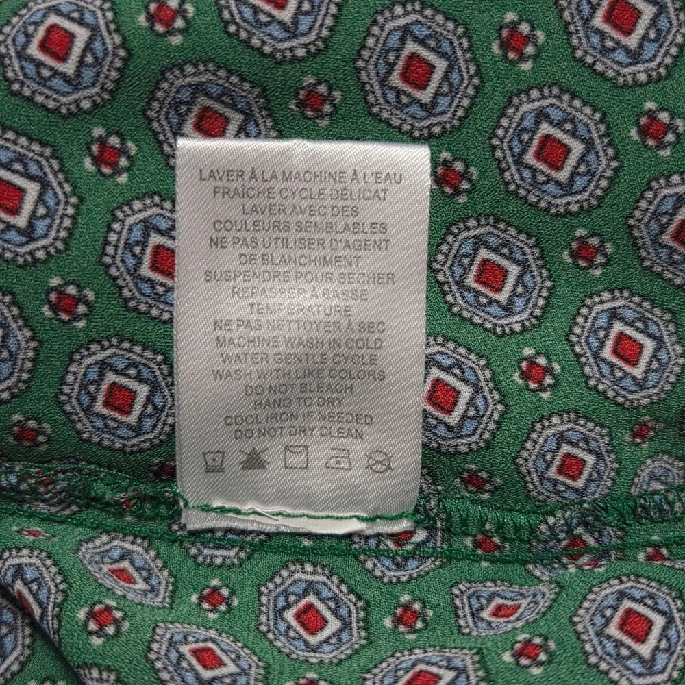 Maison dAmelie Paris Green Geometric Print Mock Neck Ruffle Blouse Long Sleeve M - Picture 8 of 9
